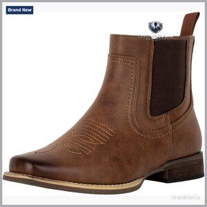 Men's Square Toe Chelsea Western Boots PU Leather Ankle Boots